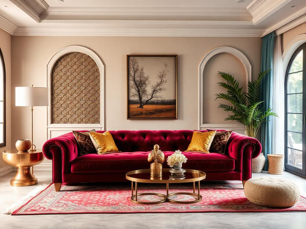 A warm living room with natural textures, for design inspiration